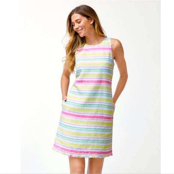 Tommy Bahama Large Tulum Stripe Linen Shift Dress - Picture 1 of 9